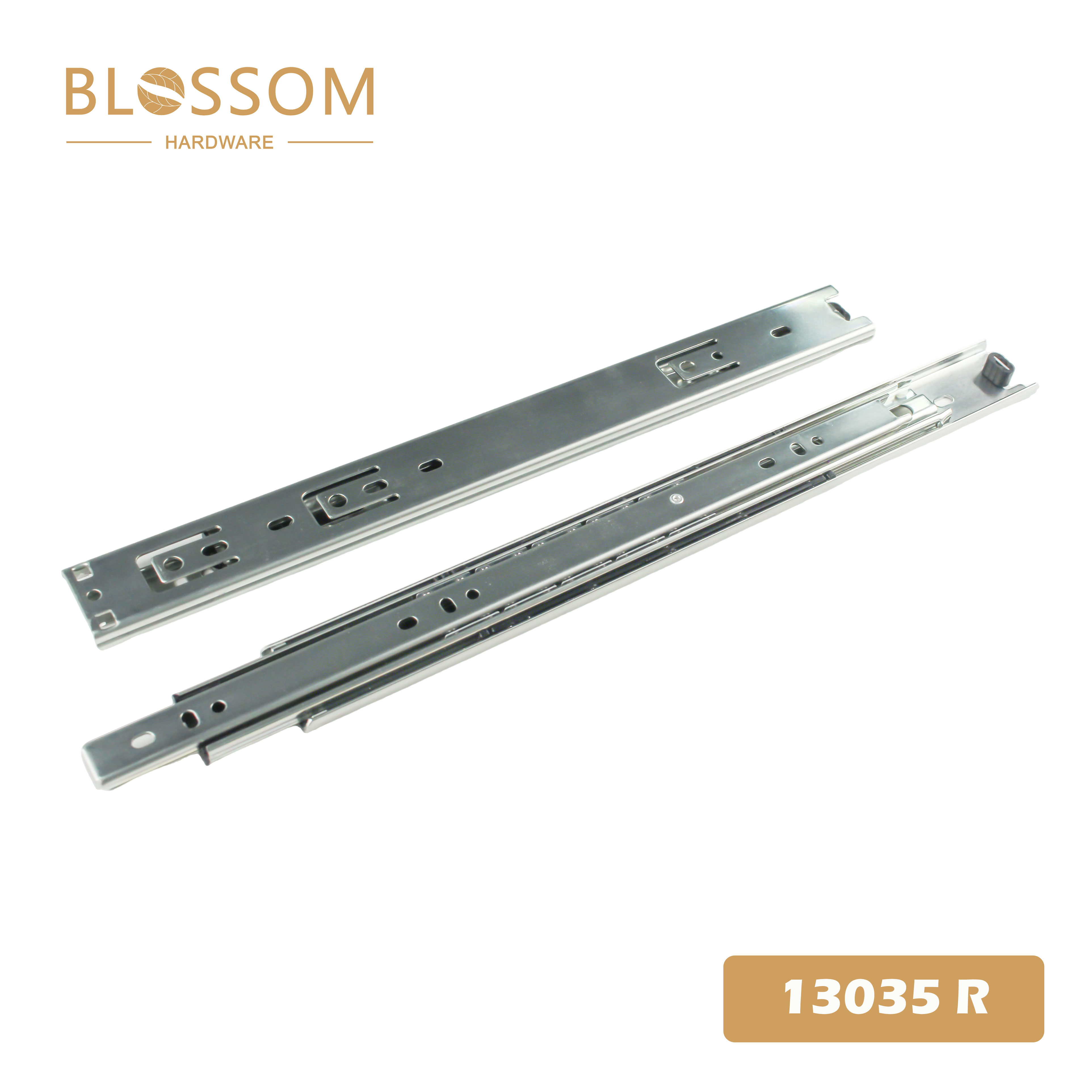 35mm 3-Section Ball Bearing Slide Rail 13035 R, 1.0/1.0/1.2mm Thick Cold Rolled Steel Cabinet Hardware